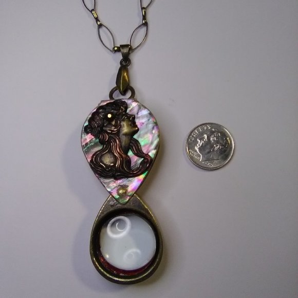 Magnifying Glass Bronze Tone Vintage Style Art Nouveau Lady Face Mother … - Picture 4 of 12